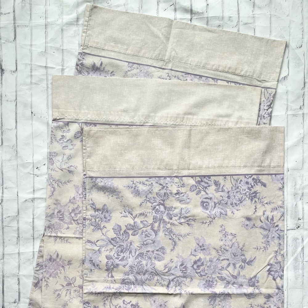 Vintage JC Penney Home Purple Floral Toile Pillowcase Set of 3 Cottagecore Boho